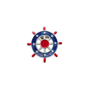 RNK Blue Red Enamel Metal Captains Boats Wheel Brooch Pin Vintage